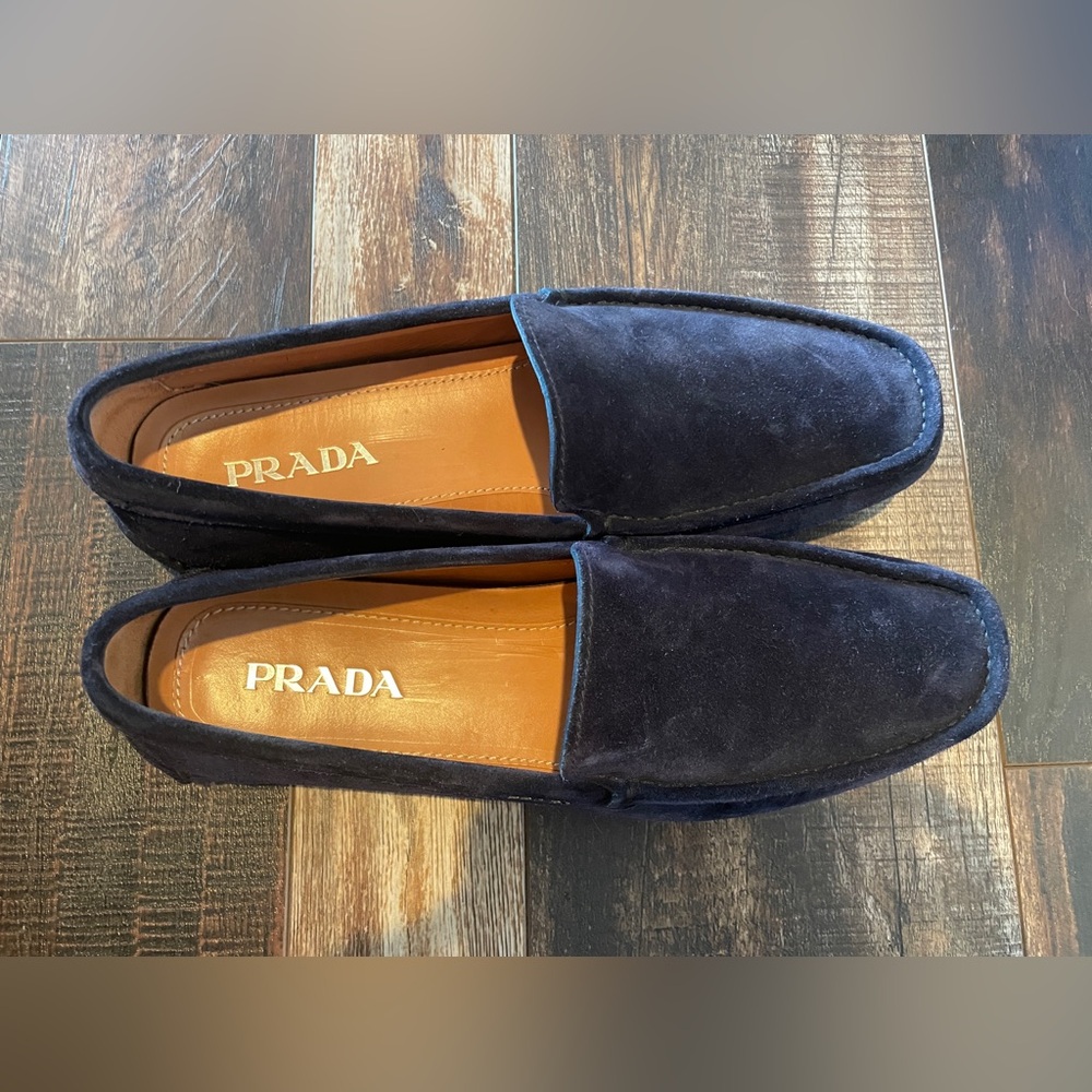 Prada Men's Navy Blue Suede Leather Loafers - size 11 - Picture 4 of 13